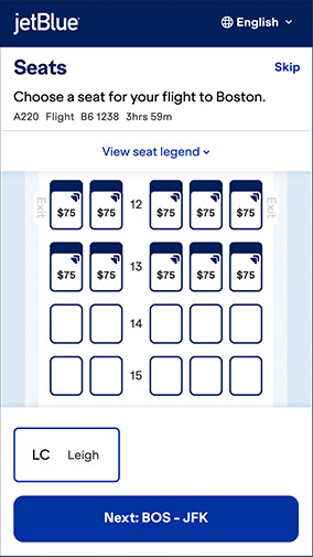 JetBlue Web Check-In shown on a phone screen